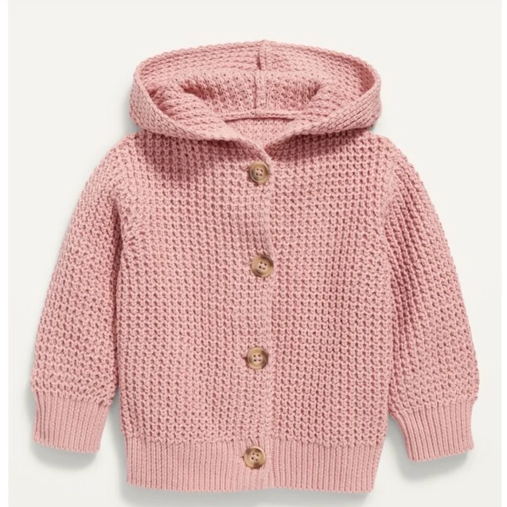 Old Navy Hooded Button Front Knit Cardigan in Pink 12-18 months NWOT